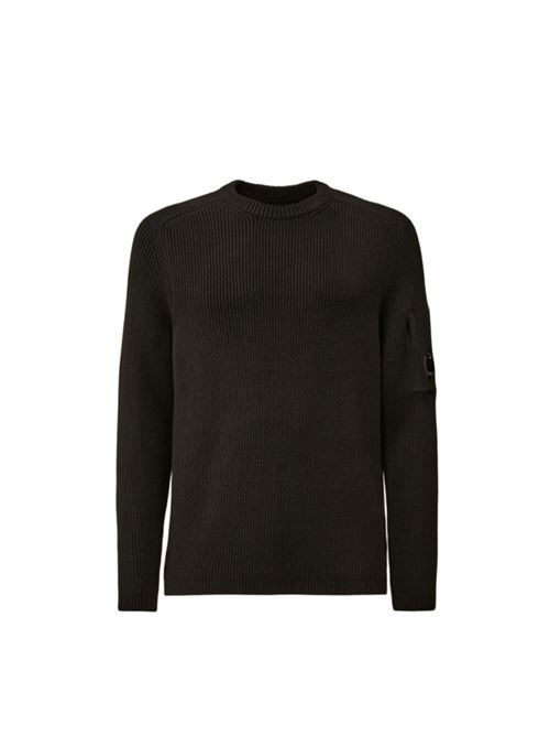Maglione da uomo in misto cotone, girocollo, costa inglese, colore nero C.P. COMPANY | KN015A6608A999